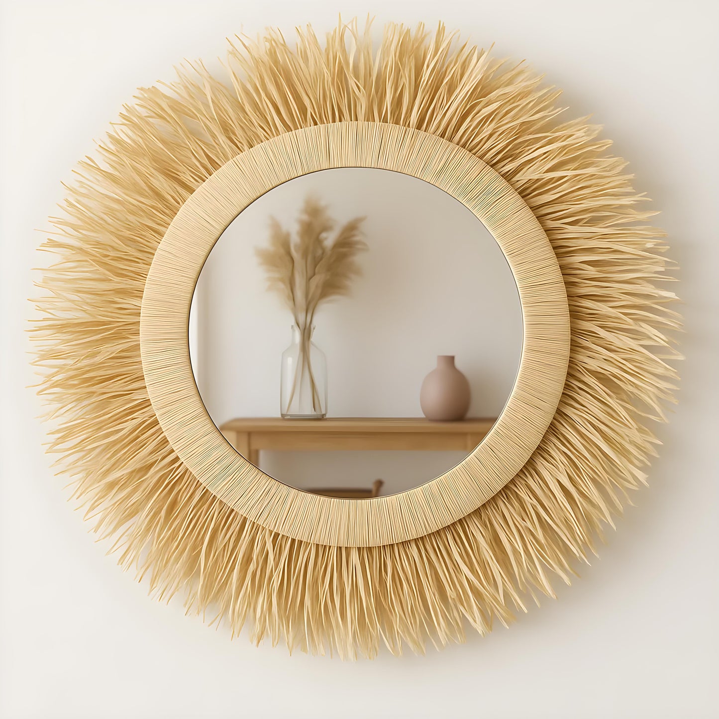 Handmade Raffia Wrapped Mirror