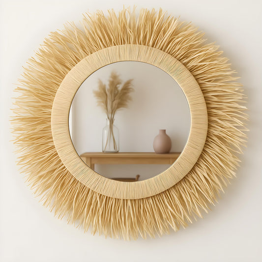 Handmade Raffia Wrapped Mirror