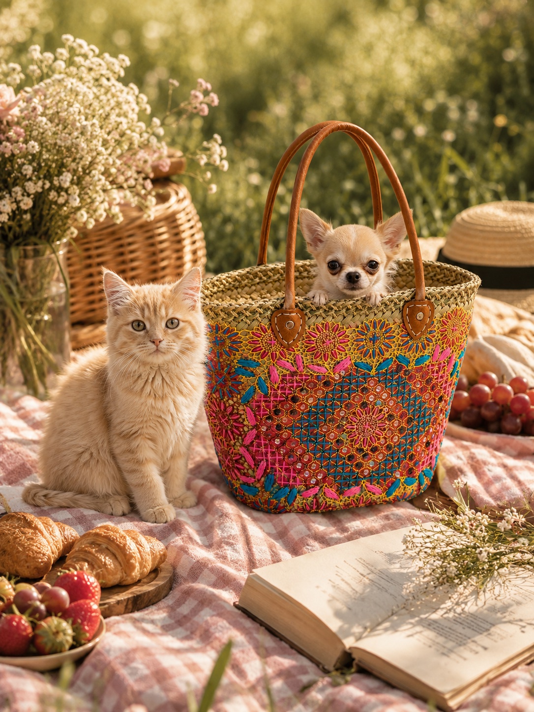 Hand-Embroidered Tote — handcrafted Moroccan straw tote